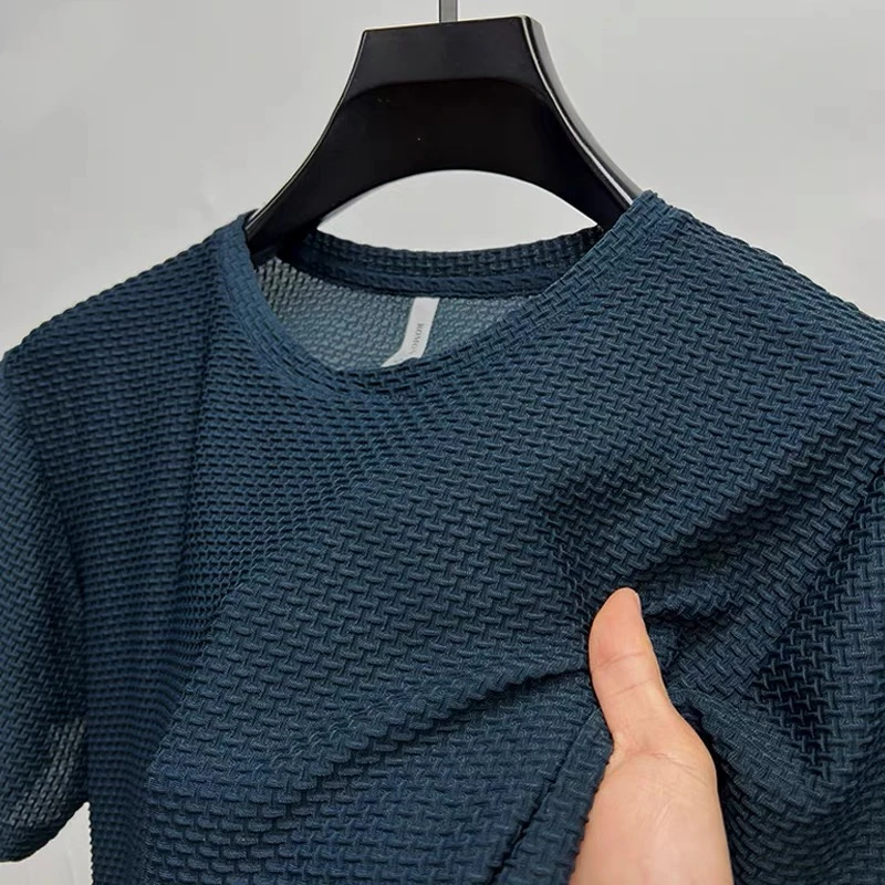 

Мужская легкая футболка из бамбукового ледяного шелка с короткими рукавами, летняя удобная прохладная повседневная универсальная модная футболка с коротким рукавом