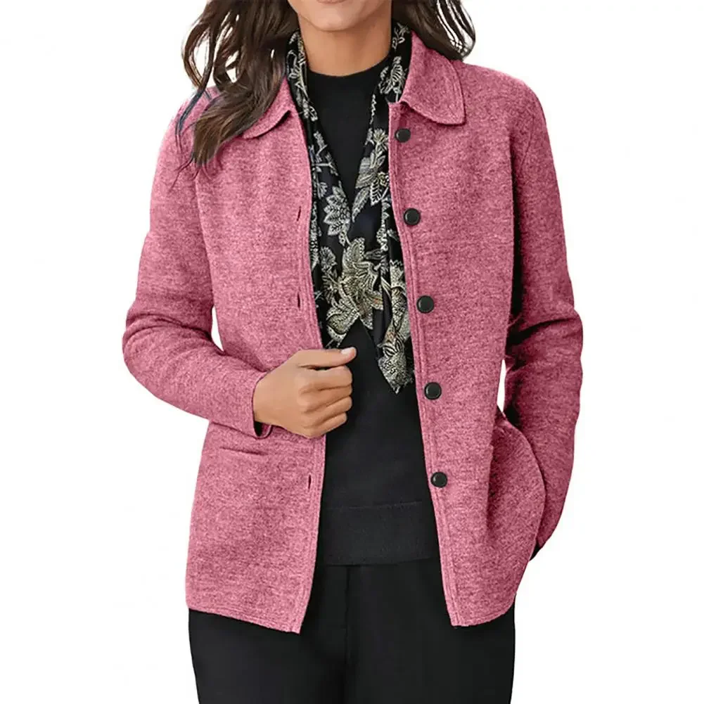 Autumn Winter Women Coat Solid Color Turn-Down Collar Lady Jacket Commuter Style Single Breasted Female Outwear for Daily Wear