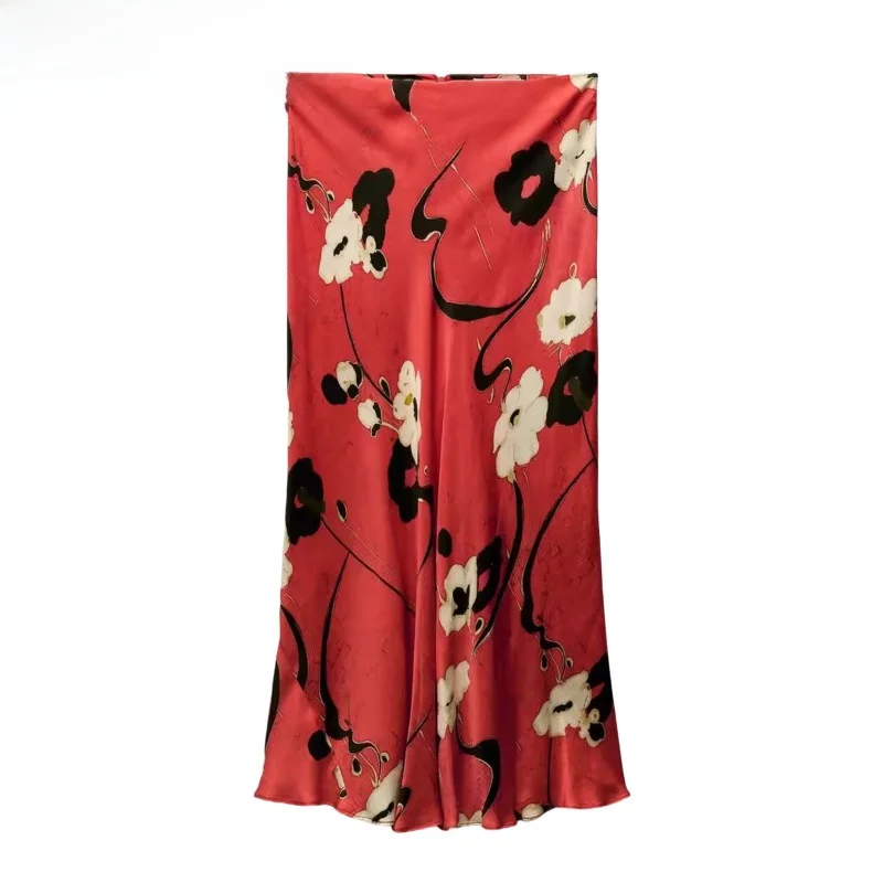 

Новая осенняя юбка-миди, женская юбка-миди с цветочным принтом, юбка-миди со средней талией, длинная юбка трапециевидной формы с цветочным принтом для женщин