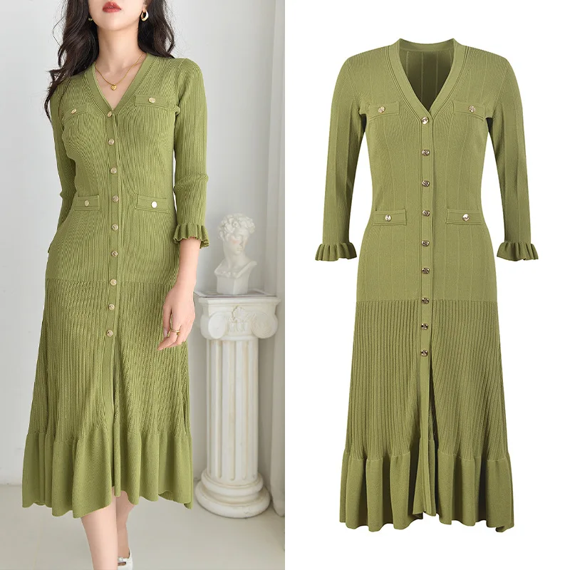 

Spring een Knitted Dr Ele Ladylike Slimming Long Skirt High Waist Regular Sve Basic Sle Summer Faion Women's ...