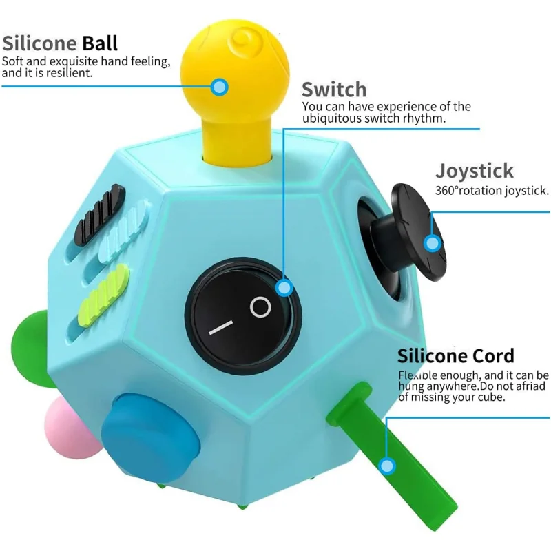 フィジェット十二角形 12 面フィジェットおもちゃキューブ ストレスや不安を軽減 抗うつ旅行用おもちゃ、集中力、退屈感を解消 子供、大人向け