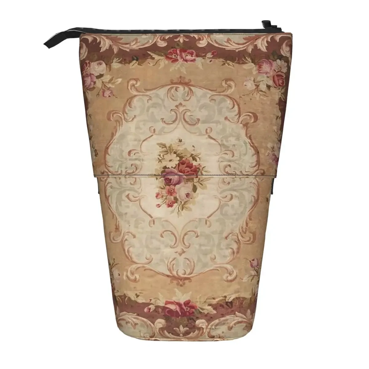 Antique Rose Floral French Aubusson Rug Print Reversible Pencil Case for Boy Girl School Pen Box Pencil Bag Stationery Supplies