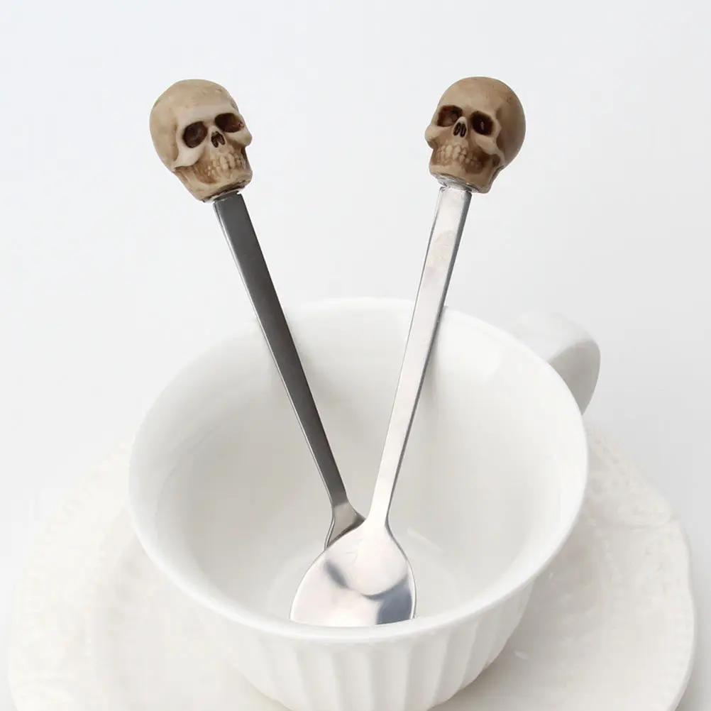 2Pcs Stainless Steel Fork Spoon Set Skull Design Rust Resistant Portable Tableware for Travel Dining Flatware Cutlery view 3