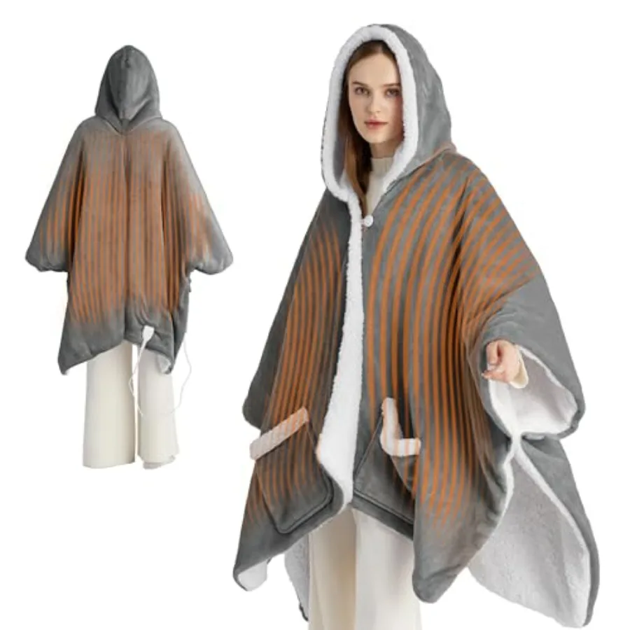 

Heated Blanket Wearable Shawl - Electric Wrap Poncho Blanket Hoodie for Adult Birthday Gifts for Mom Women Sherpa Heating Throw