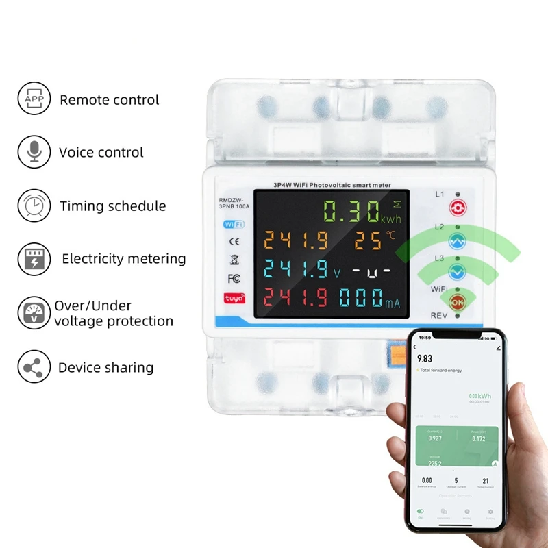 Tuya Wifi Intelligent Circuit Breaker Automatic Reclosure Protector 3P4W Power Meter Three Phase Reclosure Switch