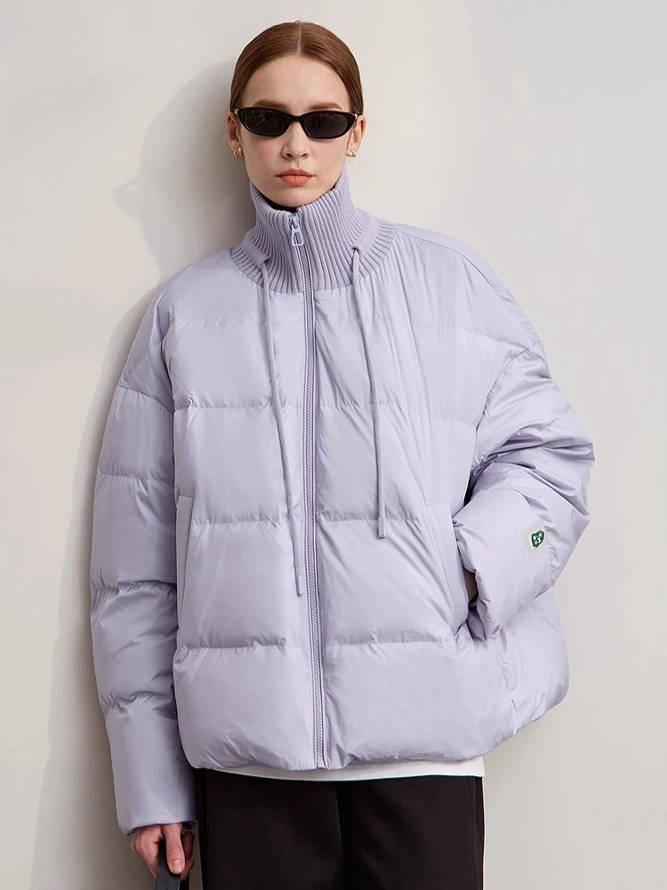 

Amii пуховики 2025, зимние новые повседневные однотонные универсальные водолазки-пуховики для женщин, свободный теплый длинный топ с длинными рукавами 12514001