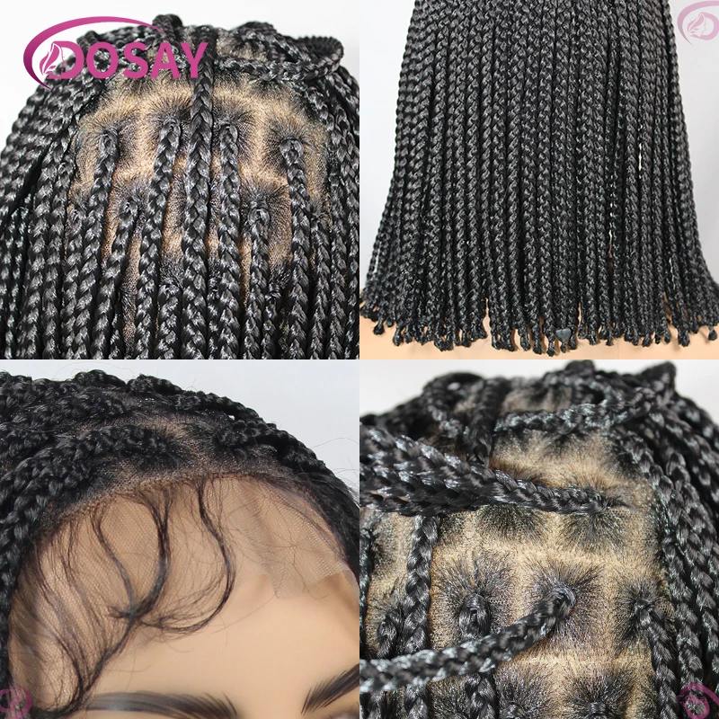 Pelucas sintéticas trenzadas Bob corto para mujeres negras, peluca trenzada de caja sin nudos de 10 ", peluca de encaje completo, trenzas de cabello, cabello trenzado negro