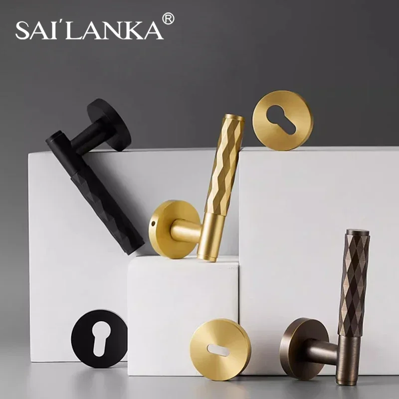 SAILANKA Brass Luxury Diamond Pattern Door Locks Set Lever for Bedroom Bathroom Anti-Theft Modern Dummy Handle Exterior Use