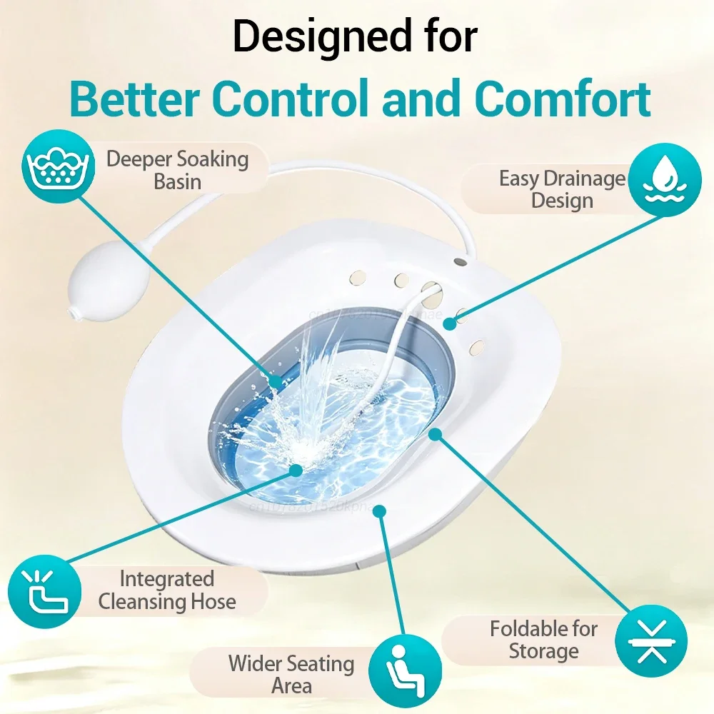 Folding Sitz Bath for Toilet Seat, Postpartum Bath for Women, Flusher Hose For Pregnant Women Hemorrhoid Patient Care Basin
