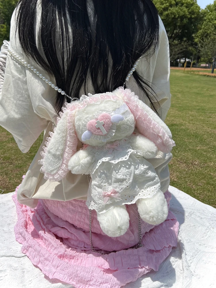 

Cute Rabbit Lace Doll Cartoon Plush Bag Crossbody Bag Small White Rabbit Design Original Creation Unisex Summer Casual