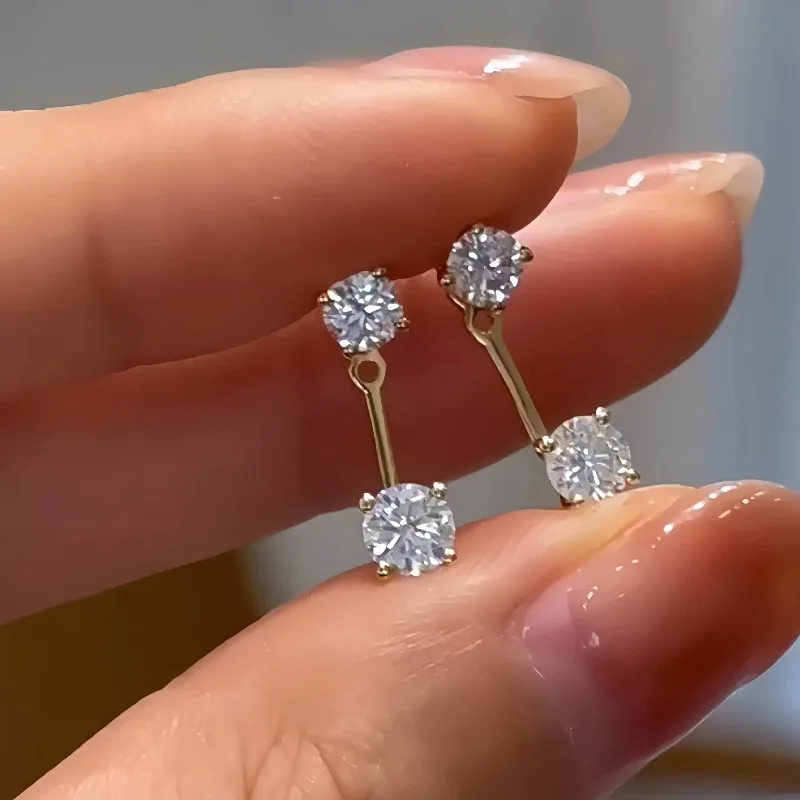 

Jenny&dave S925 Sterling Silver Plated 16k Gold Rear Hanging Small Diamond Earrings For Women Set With Two Sets Of Earrings