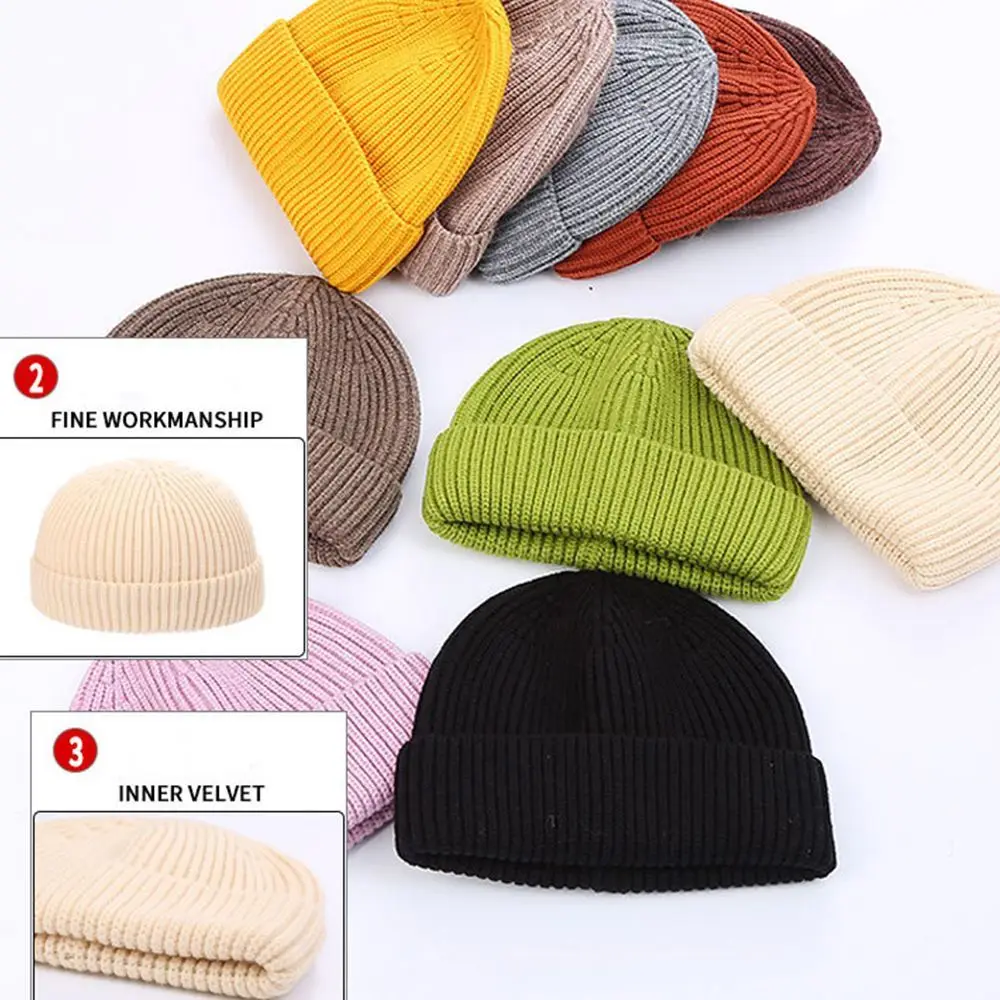 Indossare cappello a cuffia Hip Hop Orso polare Cappello di melone Cappelli a cuffia stile coreano Uomo Docker Cap Cappello senza tesa lavorato a maglia Donna Skullcap