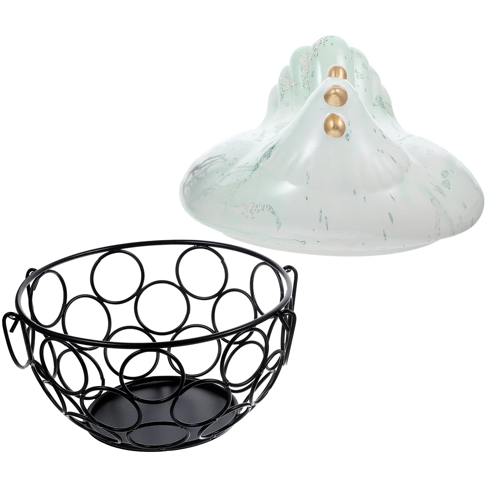 

Ceramic Metal Egg Basket Hen Shape Decorative Storage Basket Multifunctional Fruit Vegetable Holder Kitchen Supplies Countertop