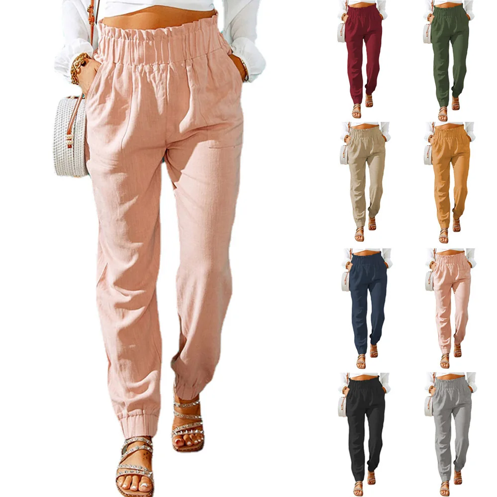 

European and American Women's Casual Pants Spring New Solid Color Flounces Elastic Belt Leg Pants Women Drawstring Sweatpants