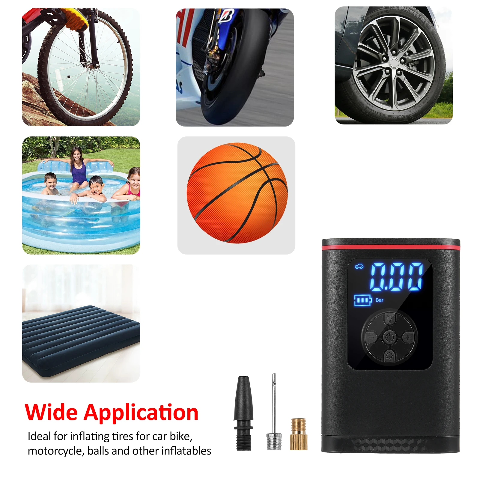 ضاغط هواء محمول لمنفاخ الإطارات، مضخة هواء كهربائية لإطارات السيارات، مضخة هواء كهربائية للدراجات النارية وكرات الدراجات