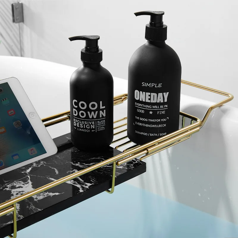 Bathroom retractable storage shelf tray, multifunctional marble bathtub tray