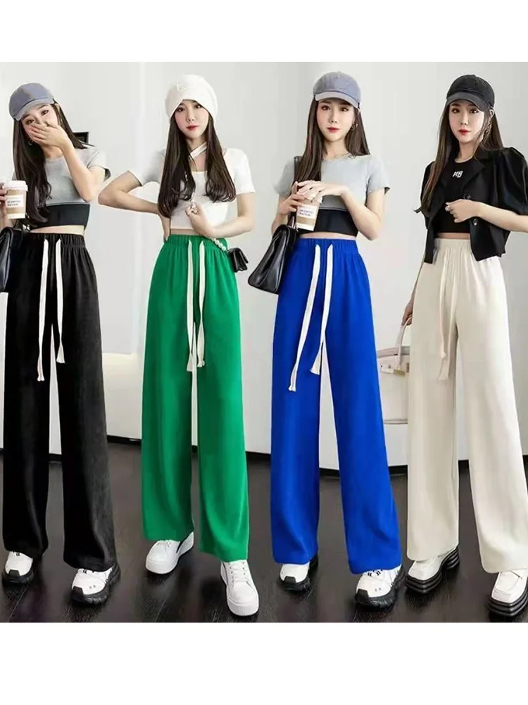 

Wide Leg Pants for Women Floor Length Summer 2024 New High Waist Draping Loose Trousers Casual Ice Silk