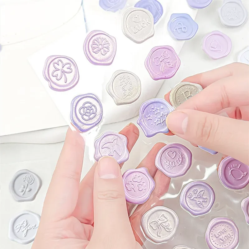 18pcs/set Lovely Wax Stamp Seal Sticker European Style Gradient Color Series Envelop Sticker Cute DIY Decorative Stereo Sticker