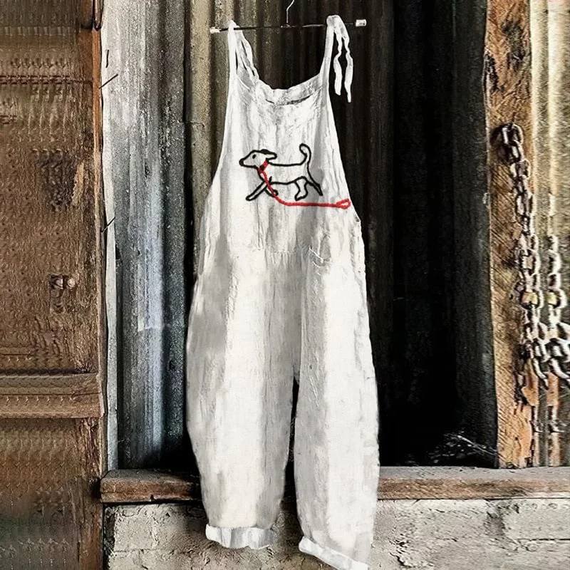 2025 Women's Adjustable Strap Romper Simple Dog Print Spring/summer Outdoor Street Casual Clothing Breathable And Comfortable