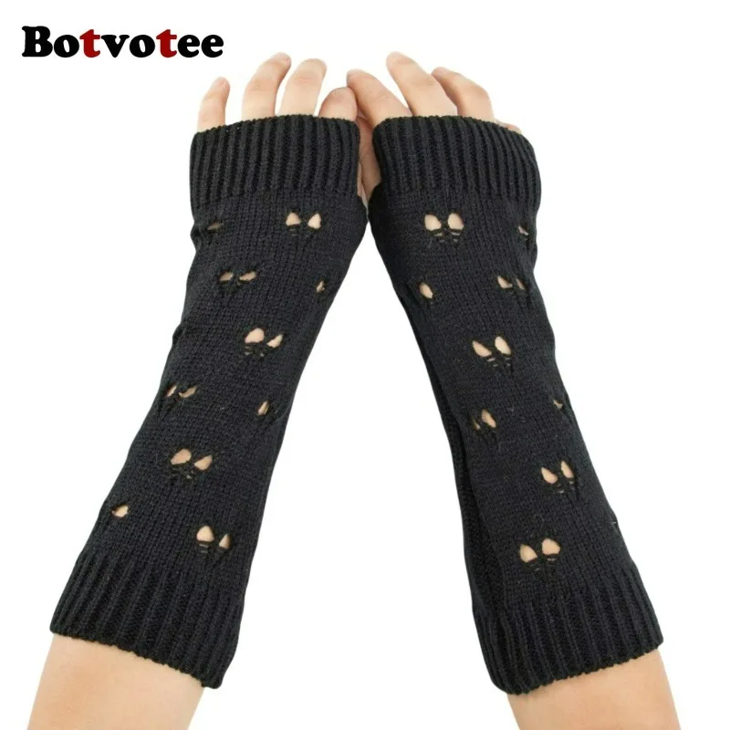 Botvotee Fingerless Gloves Sleeves for Women Y2k Accessories Arm Warmers Knit Winter Warm Long Sleeves Cute Hands Free Gloves