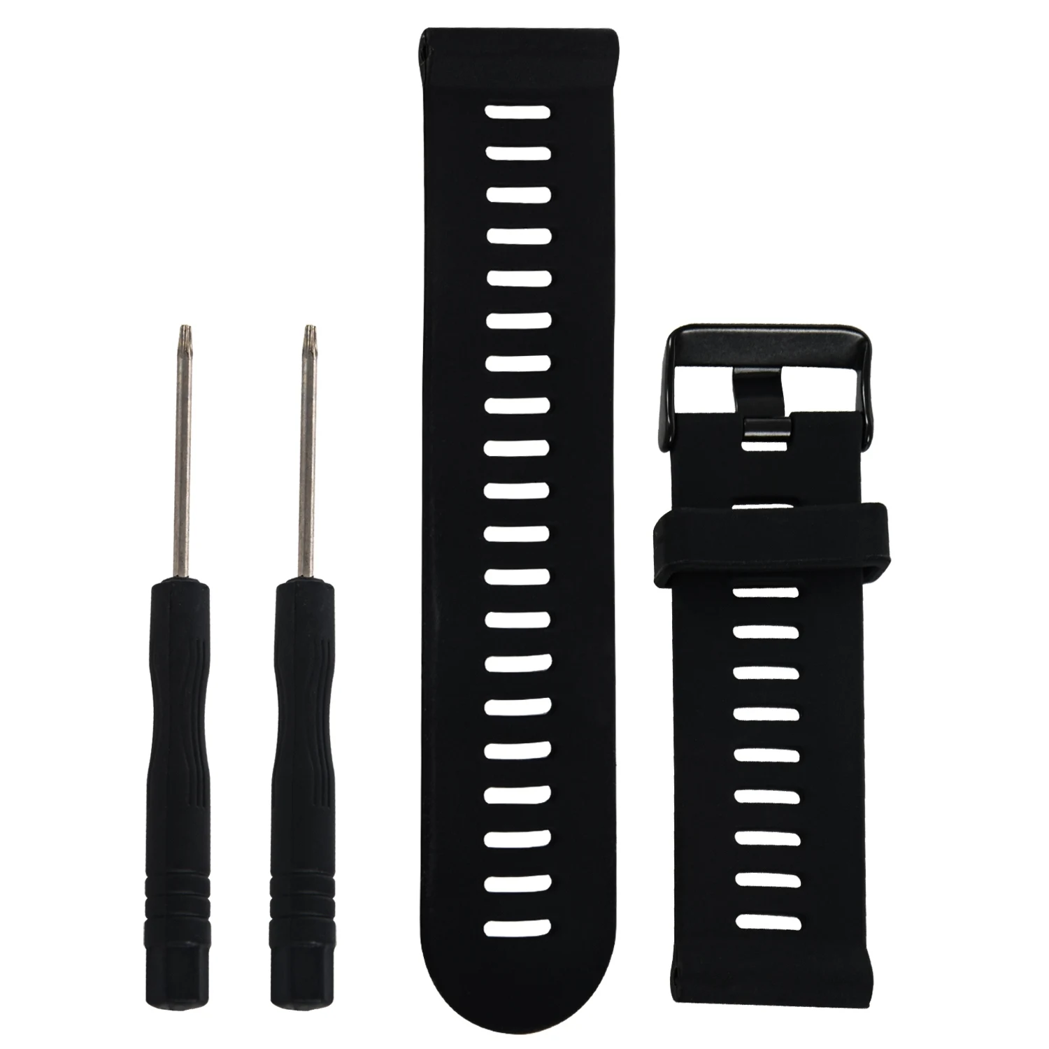 FZFZ 3개용 소프트 실리콘 스트랩 교체용 손목 시계 밴드+도구 키트 블랙