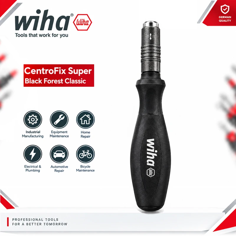 wiha-47340-centrofix-スーパーブラックフォレスト-クラシックドライバーハンドル、1-4インチ-クイックチェンジ-ビットホルダー、4個のスチールボール付き、手動工具