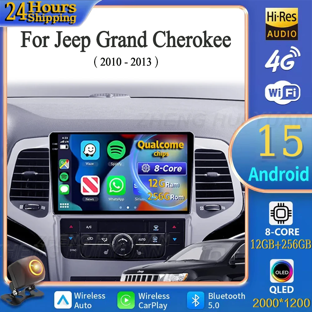 

For Jeep Grand Cherokee WK2 2010 - 2013 Android 15 Car Radio Multimedia Player Android Auto Carplay Head Unit Navigation GPS 4G