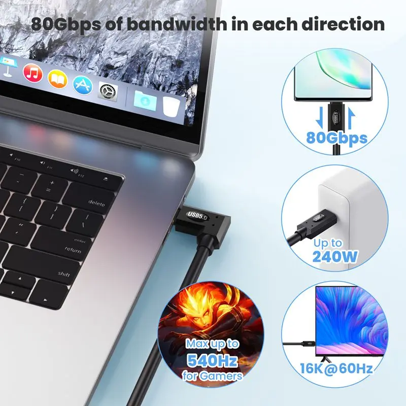 USB 5.0 Type-C Male to Male Connection Cable 80Gbps Data Transmission Supports 16K/Dual 8K HD 240W Charging Thunderbolt 3/4/5