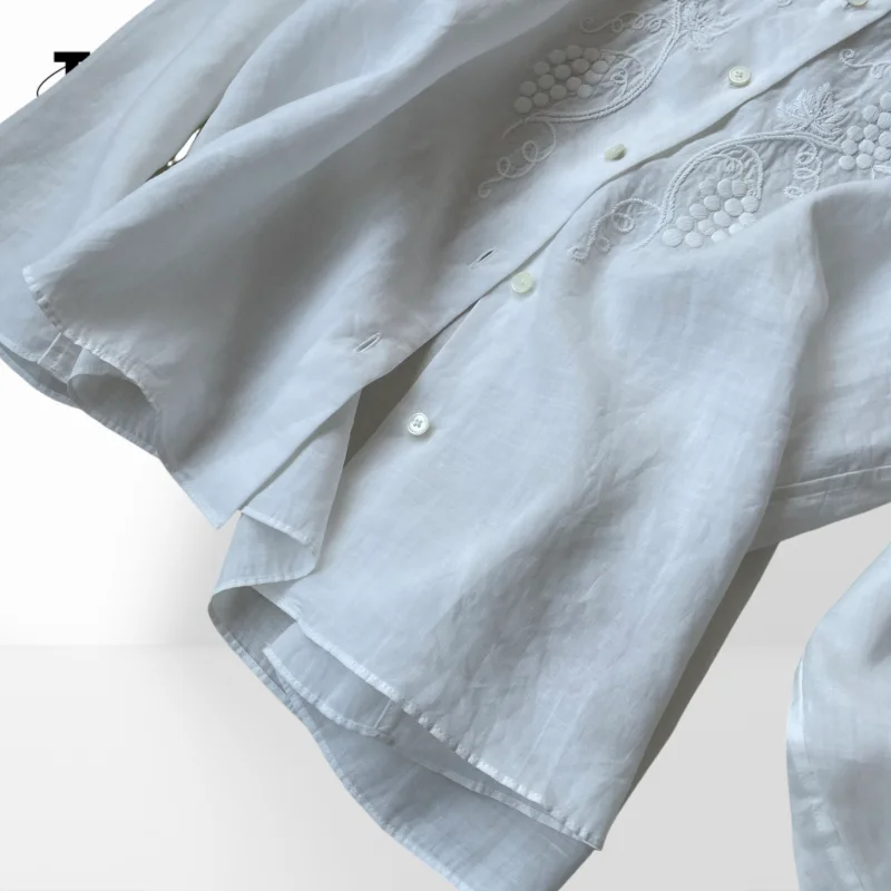 جديد النمط الصيني العنب الكرمة قميص كتان المرأة تونك بلوزة خفيفة الوزن طويلة الأكمام قميص عمال تونك BlouseAH0180