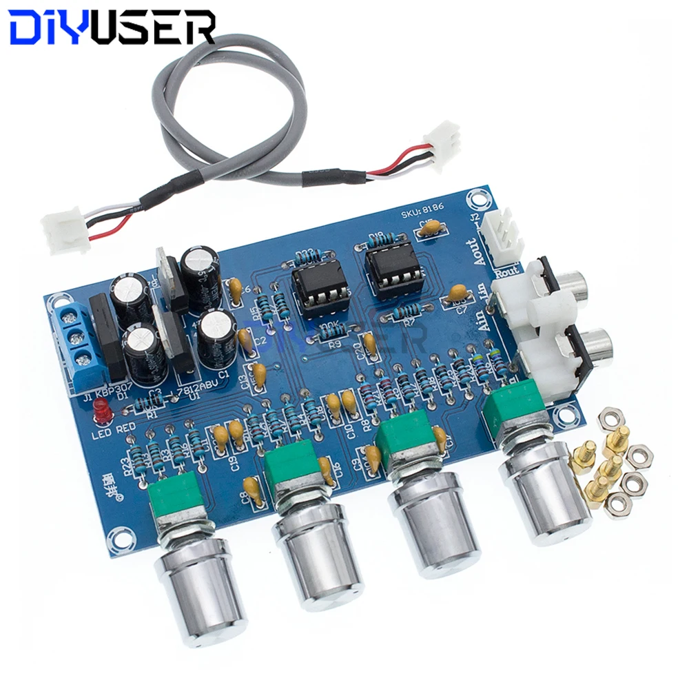 NE5532 Stereo Preamp Kit, 4 Input Hi-Fi Tone Control Board with Bass Treble Adjustment, Low Noise Audio Amplifier Module DIY