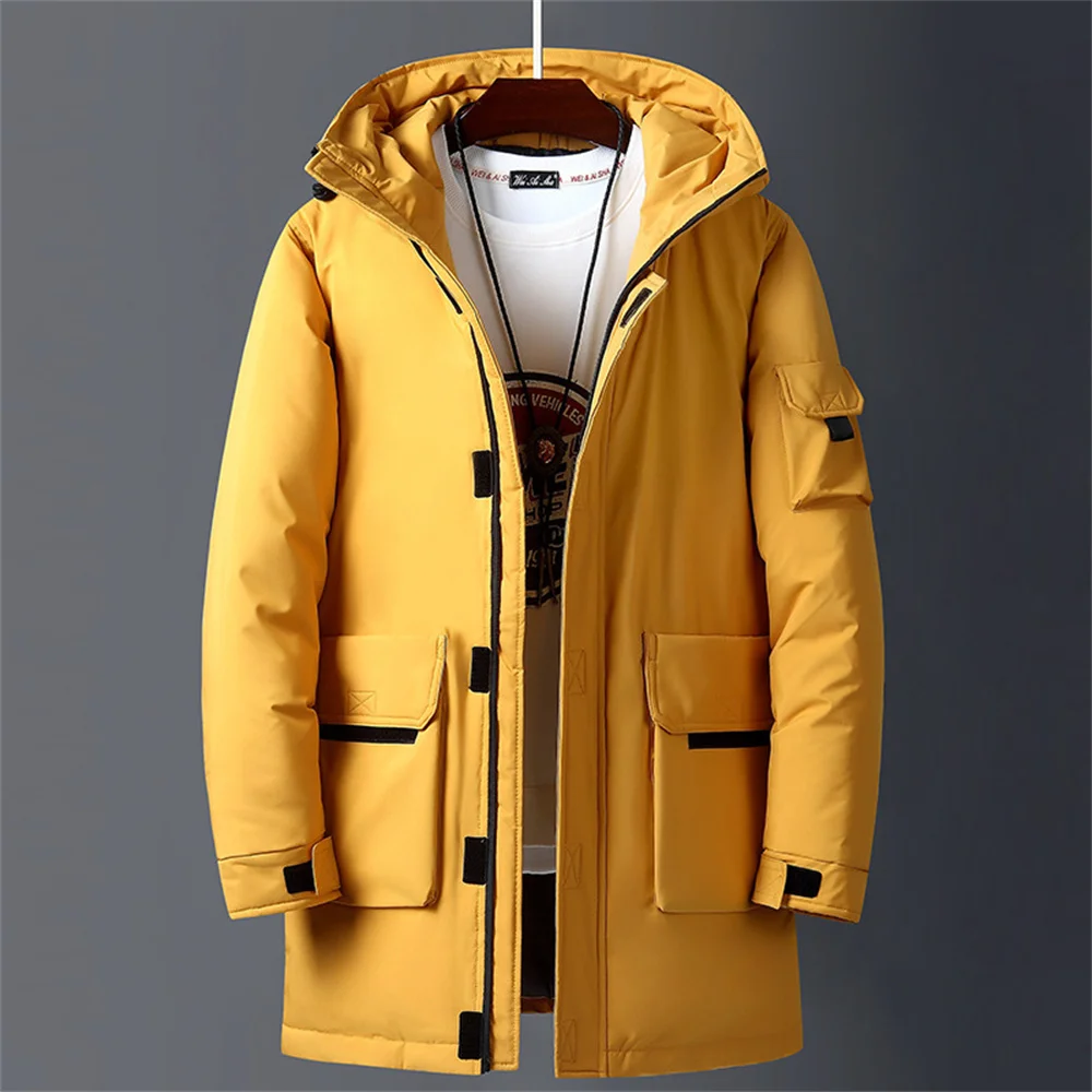 New autumn and winter men's casual jacket, mid-length down jacket with hood, trendy brand thickened warm and comfortable jacket