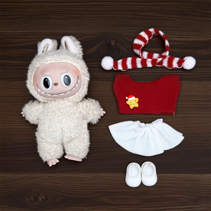 ชุดและเครื่องประดับตุ๊กตาจิ๋วสำหรับ Labubu Idol V1 V2 เสื้อสเวตเตอร์ลายคุกกี้คริสต์มาส หมวก ของขวัญเสื้อผ้าปีใหม่