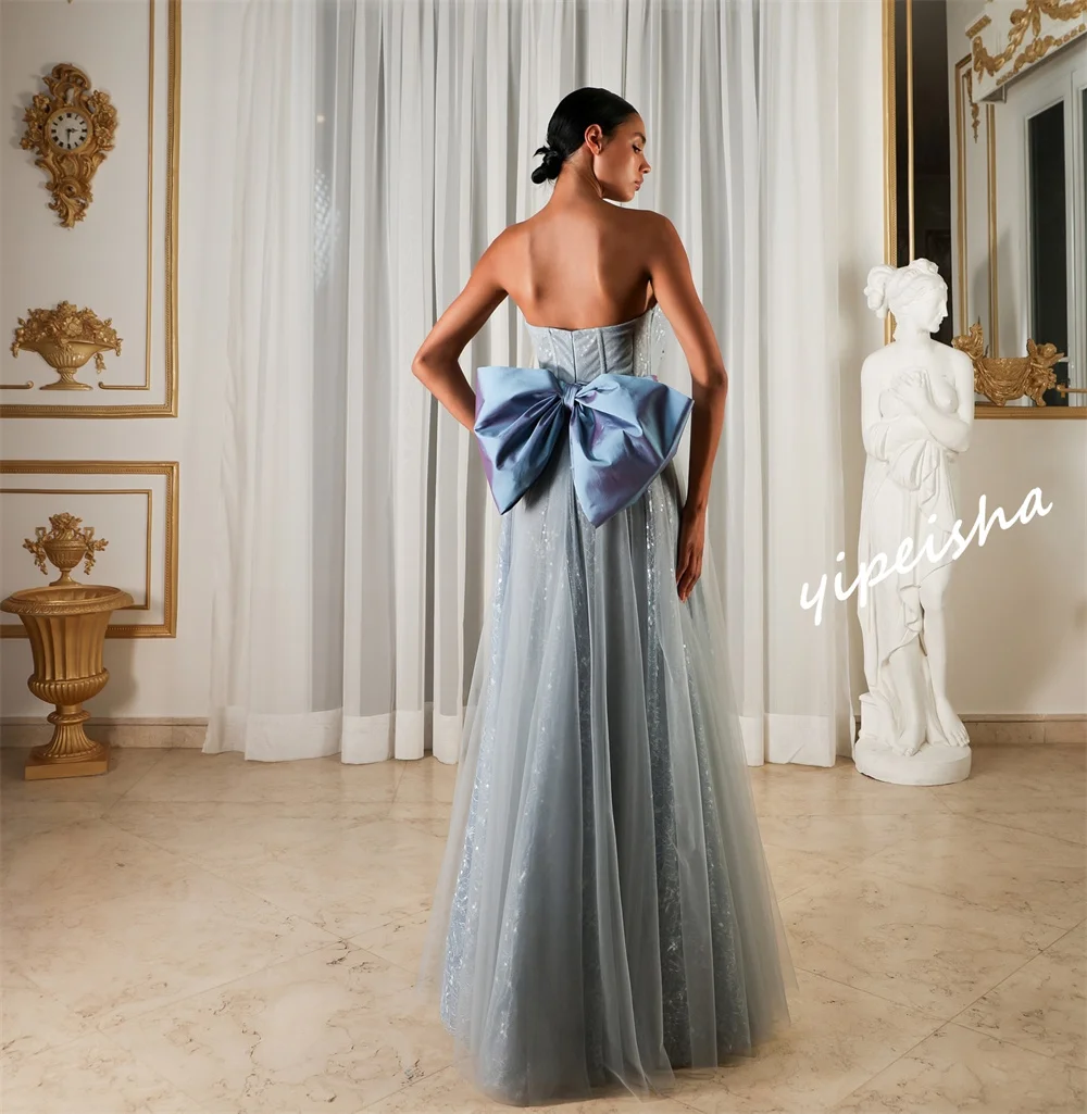 Yipeisha  Elegant Strapless A-line Floor Length  Dresses Applique Sequin Tulle Customized  es