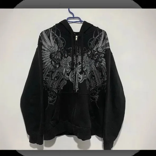 

2025 New Y2k Zipper Hoodie Casual Street Rock Aesthetics Harajuku Punk Hip Hop Fashion Street Retro Women's Hoodie Jacket Coats