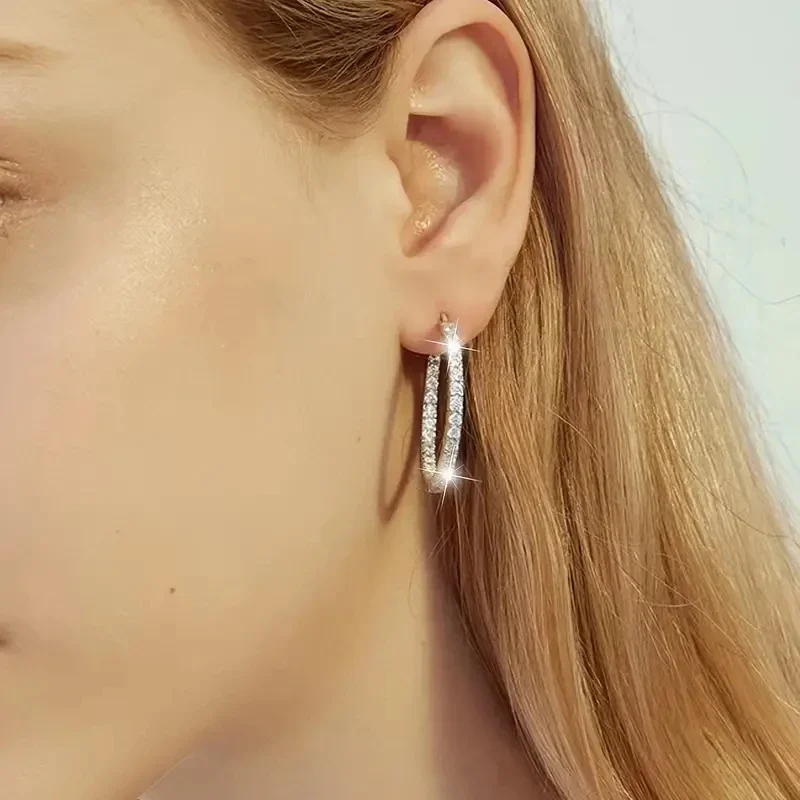 Huitan Simple Luxury Circle Earrings for Women Full with Cubic Zirconia Daily Wear Elegant Female Hoop Earrings Fashion Jewelry