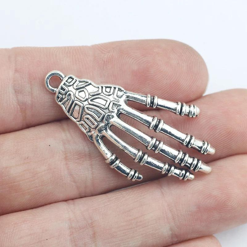 Newest 6Pcs 22*43mm Antique Silver Color Alloy Skeleton Hands Charms Wicca Necklace Pendant For DIY Jewelry Making Findings