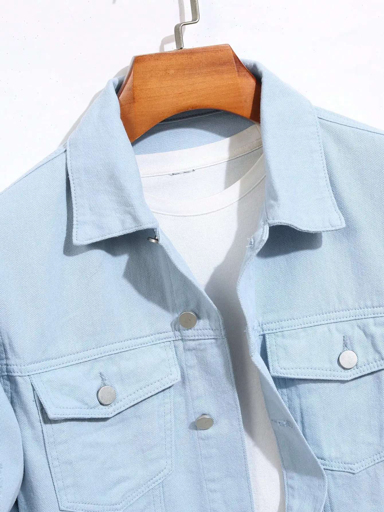 Men's Vintage Letter Print Baggy Denim Jacket Distressed Frayed Hem Jean Coat Casual Loose Fit Male Outerwear Streetwear Trendy