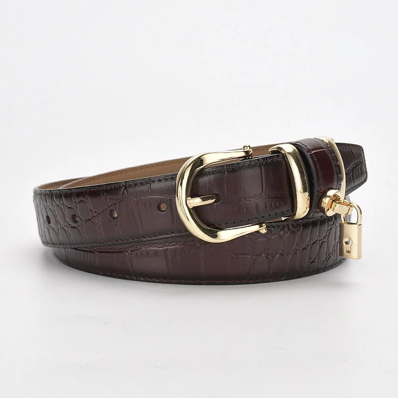 Ladies Belt Crocodile Pattern Cowhide Pin Buckle Casual Wide Belt Lock Accessories Simple Fashionable Personalized Leather Belt