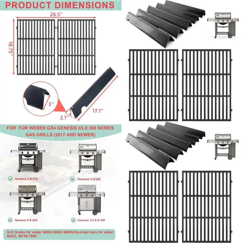 

Weber GS4 Genesis II/LX 300 Series Cast Iron Grill Grates & Flavorizer Bars for Models S-310, E-330, E-310, S-320, S-335, E-345,