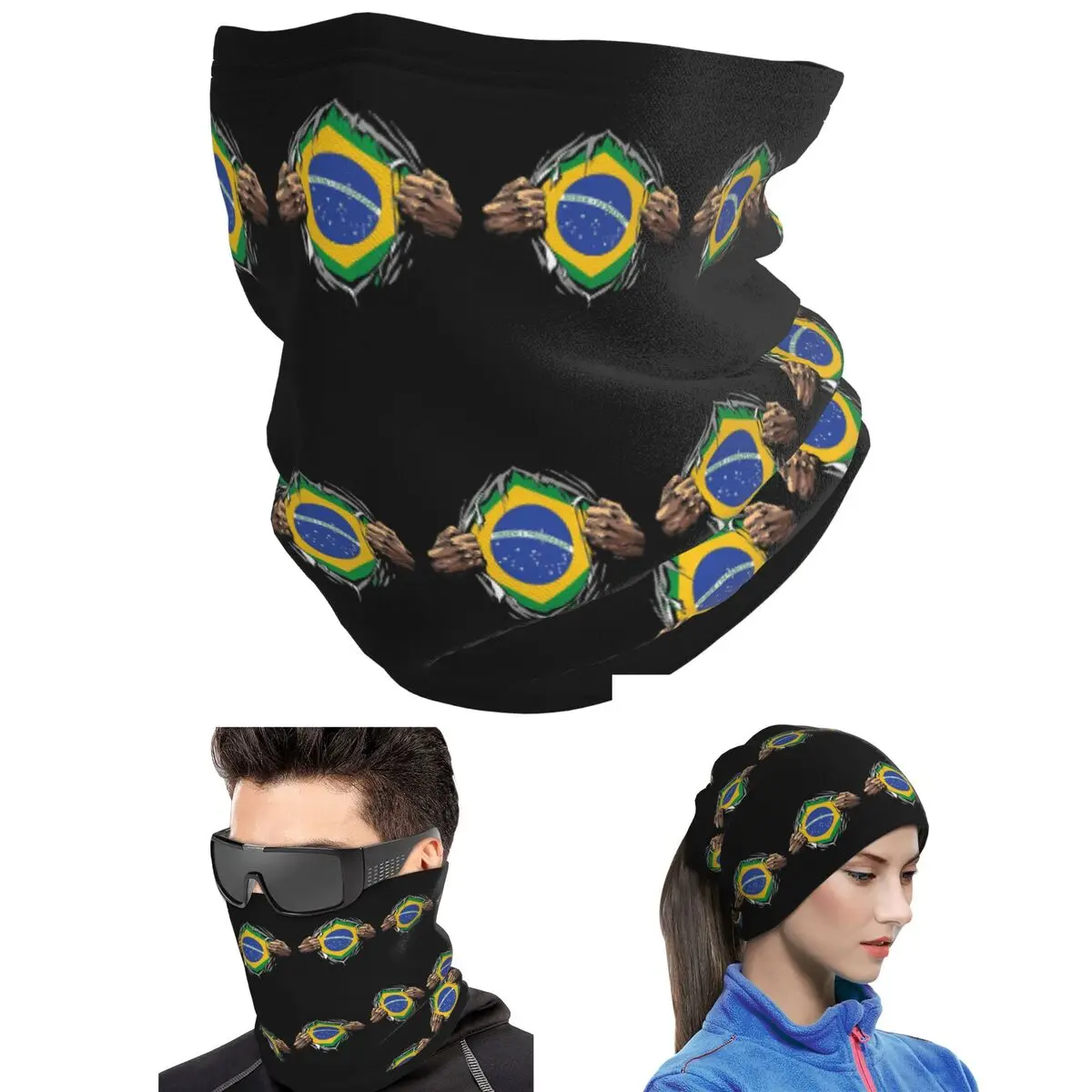 Brazil National Flag Bandana Neck Gaiter Printed Wrap Scarf Multifunction Cycling Scarf For Men Women Adult Windproof
