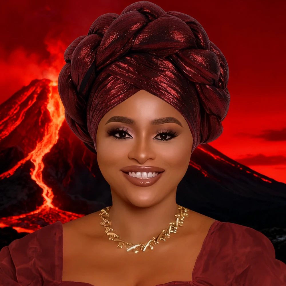 

Shinny Turban Caps for Women African Auto Gele Headtie Braids Nigeria Wedding Geles Party Headgear Headpiece Hijab Head Wraps