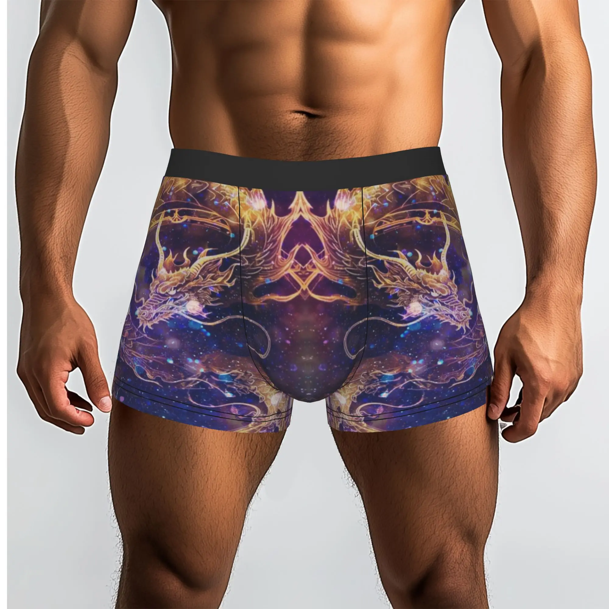 Golden Galaxy Dragon Cosmic Fantasy   Underpants Breathbale Panties Man Underwear Print Shorts Boxer Briefs