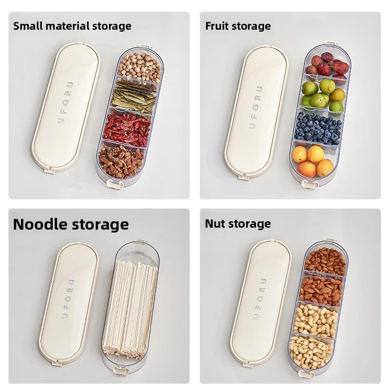 

Two-layer spice box with divided storage, freely stackable food container, large capacity, sealed with lid, dustproof and moistu