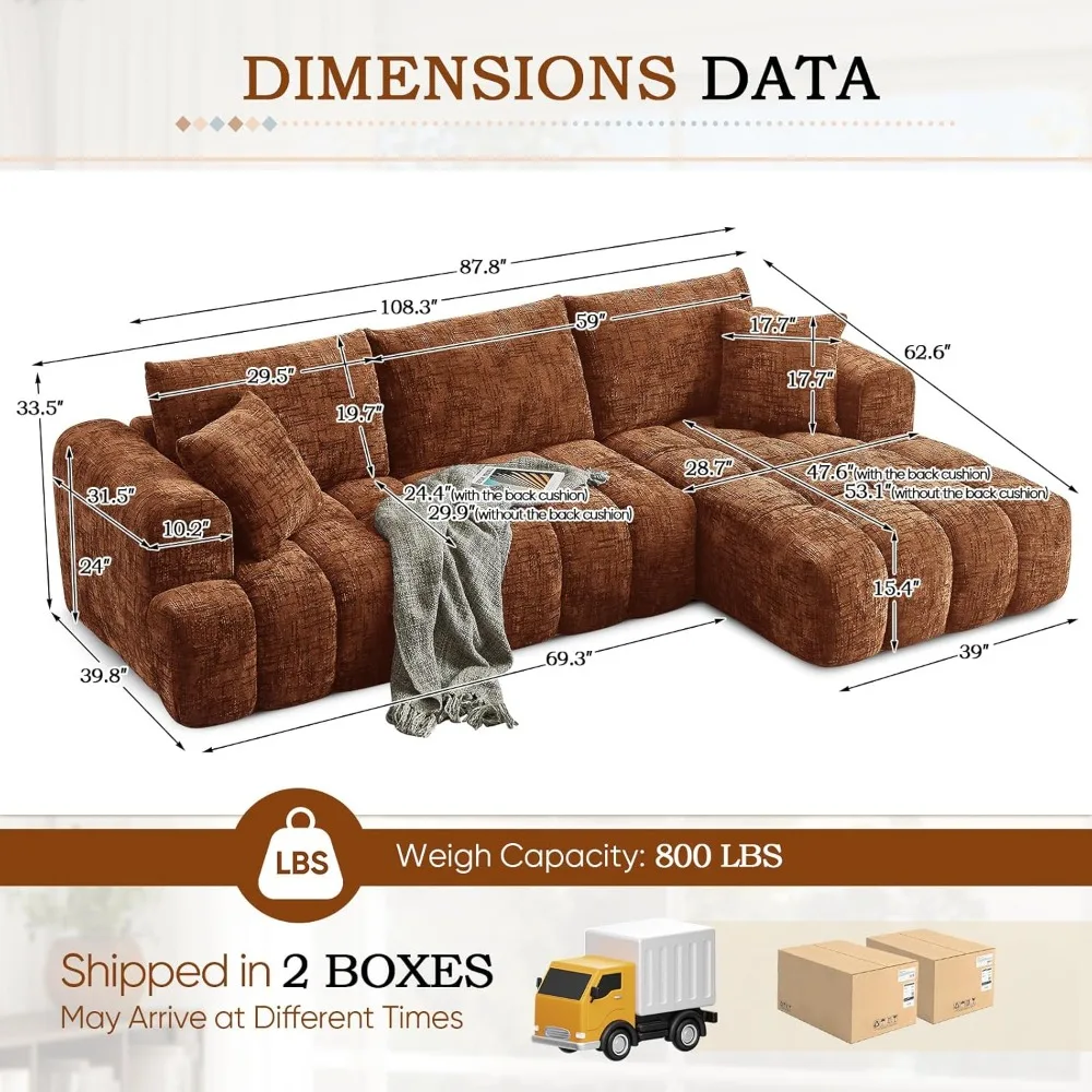 Глубокий сидящий L-образный диван из синели с шезлонгом, современный диван без костей Cloud, удобная секция для отдыха