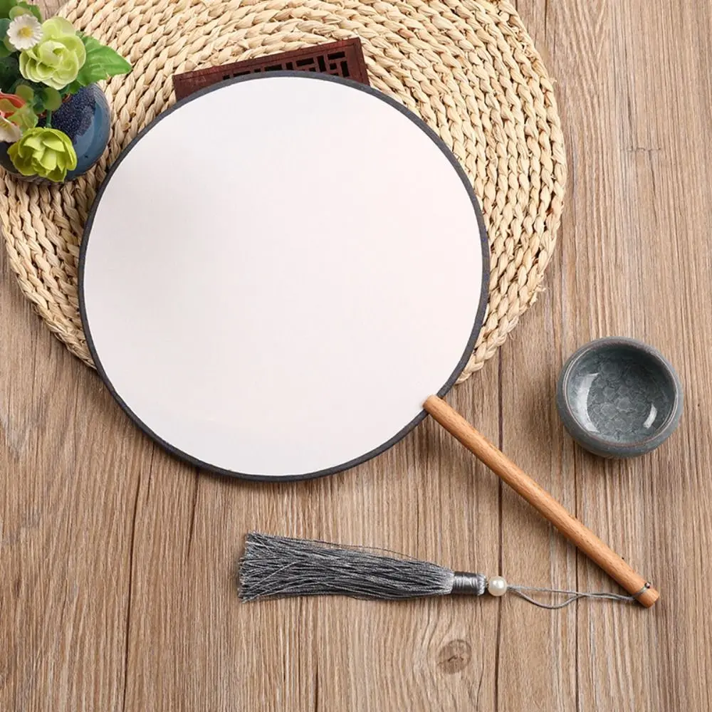 Vintage Blank Round Hand Fan Embroidery Chinese Style Wooden Silk Hand Fan with Tassel Elegant Art Painting Fans Wedding Party