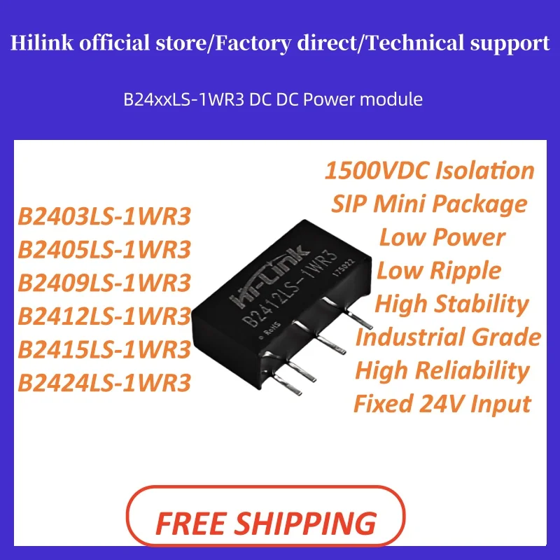 10pcs Hi-link B2403LS-1WR3 B2405LS-1WR3 B2412LS-1WR3 1W Isolated DC-DC Module 24V to 3.3/5/9/12/15/24V Mini SIP