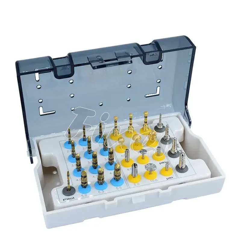 29pcs Osseodensification Burs Kit Dental Implant Drills with Bone Saw Disk Membrane Diamond Coated Bur Drills Tissue Punch