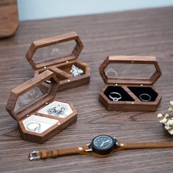 Jewelry Presentation Box Travel Case Wood Engagement Ring Box Portable Earring Stud Holder for Ceremony Wedding Proposal
