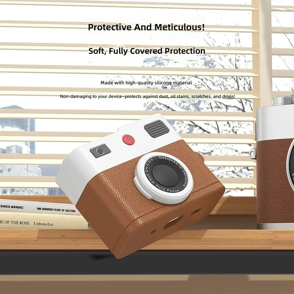 Compatible with AirPods Pro 3 Case Earphone Cover, Retro Camera Style Leather Cover, Split Design