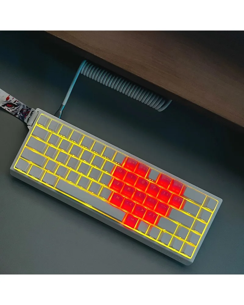 grey and red gradient pbt dye sub keycaps full set oem profile for mechanical keyboards